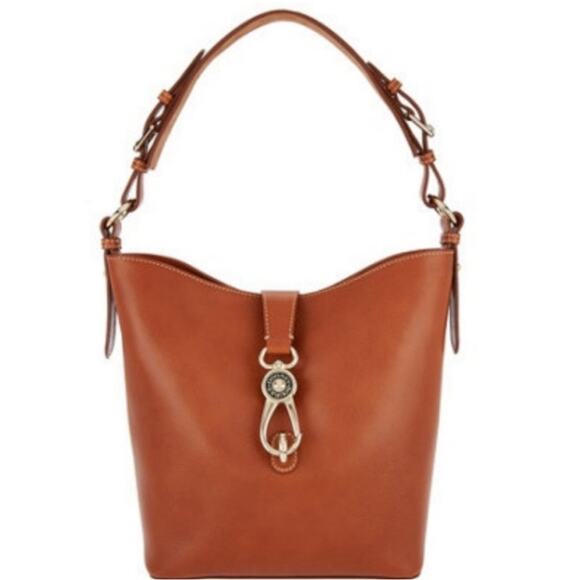 Dooney & Bourke Florentine Lilly Shoulder Cognac Leather Logo Clip Lock - Picture 1 of 13